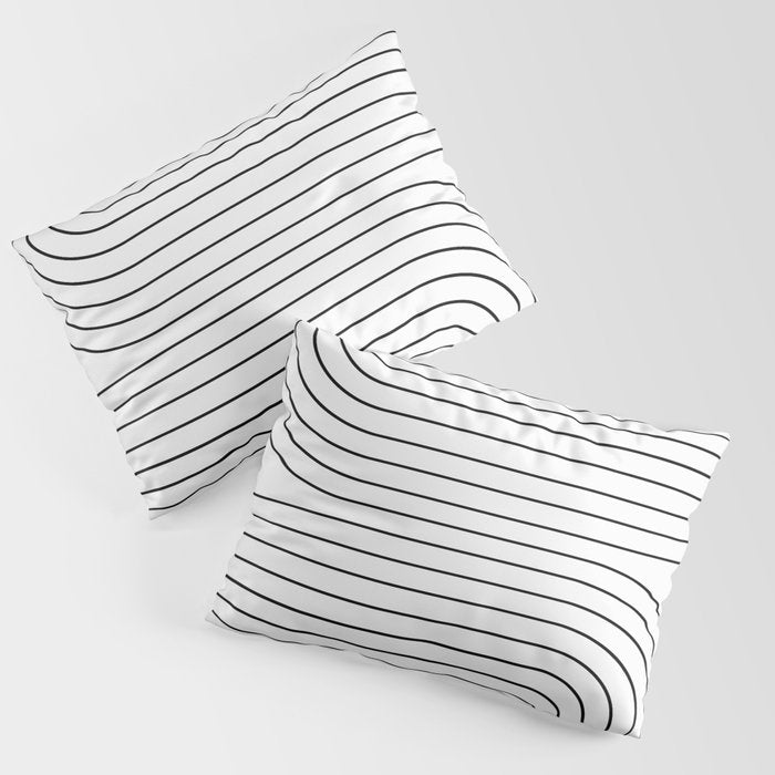 Minimal Line Curvature I Black and White Mid Century Modern Arch Abstract Pillow Sham Gallery Image 1