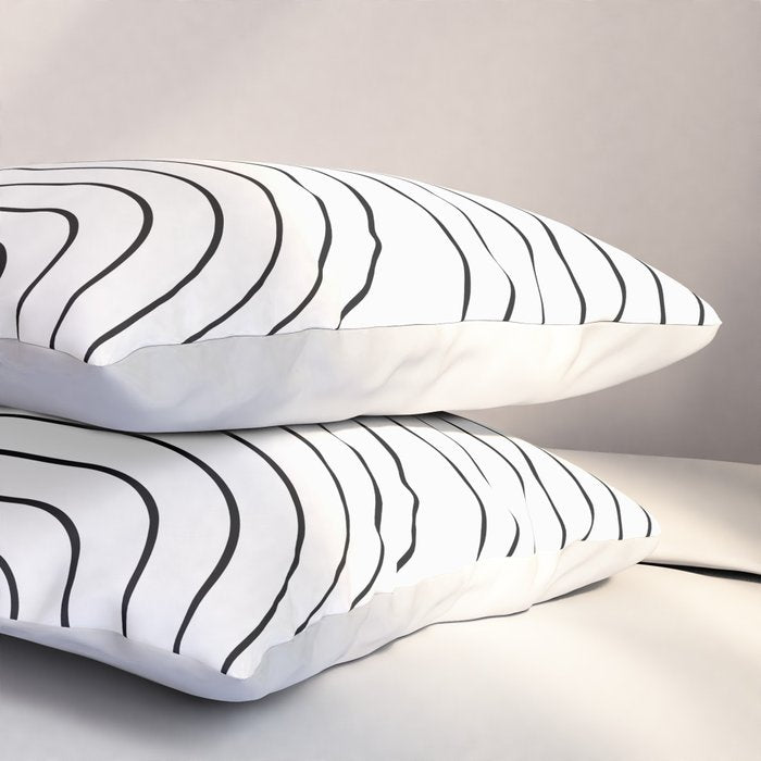 Minimal Line Curvature I Black and White Mid Century Modern Arch Abstract Pillow Sham Gallery Image 3