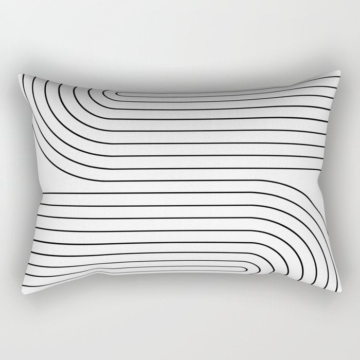 Minimal Line Curvature I Black and White Mid Century Modern Arch Abstract Rectangular Pillow Gallery Image 1