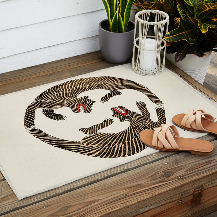 Japanese Tigers by Taguchi Tomoki 1860-1869 - Tiger Outdoor Rug Gallery Image 2