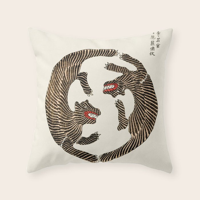 Japanese Tigers by Taguchi Tomoki 1860-1869 - Tiger Throw Pillow Gallery Image 6