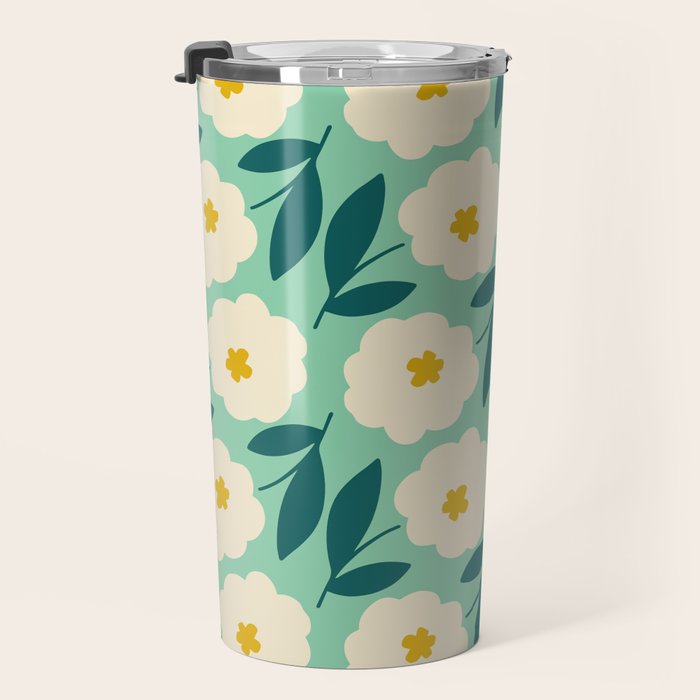 Bold Flower - Green, yellow and white Travel Mug Gallery Image 3