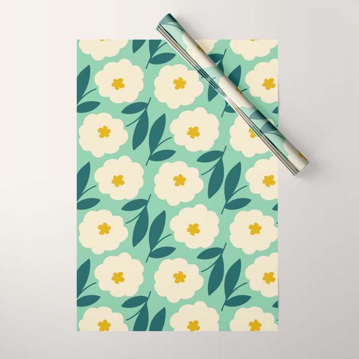 Bold Flower - Green, yellow and white Wrapping Paper Gallery Image 1