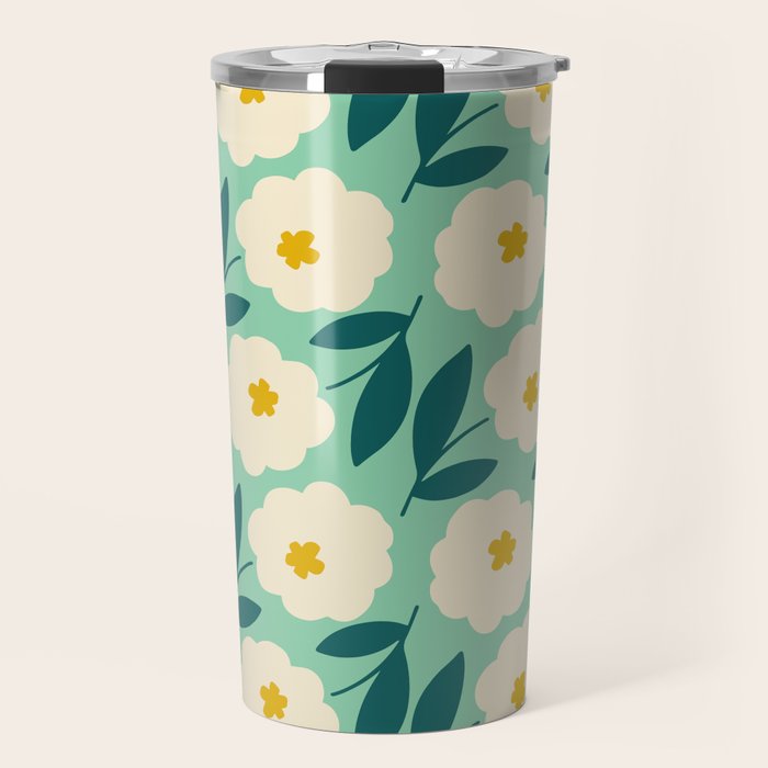 Bold Flower - Green, yellow and white Travel Mug Gallery Image 1