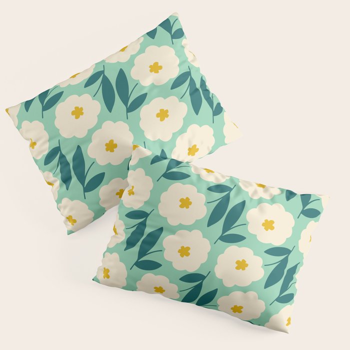 Bold Flower - Green, yellow and white Pillow Sham Gallery Image 3
