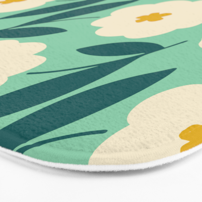 Bold Flower - Green, yellow and white Bath Mat Gallery Image 3