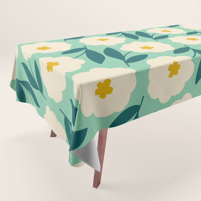 Bold Flower - Green, yellow and white Tablecloth Gallery Image 1