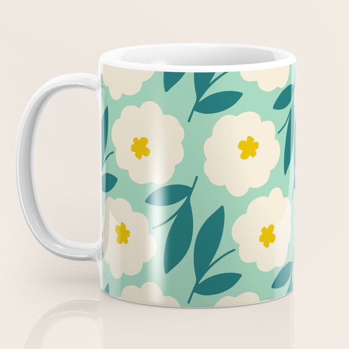 Bold Flower - Green, yellow and white Coffee Mug Gallery Image 3