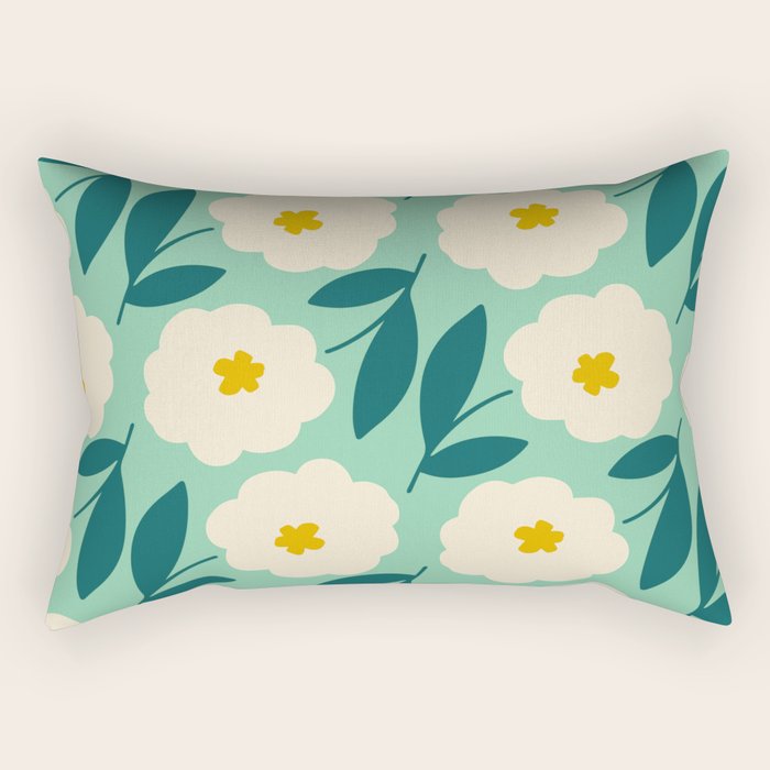 Bold Flower - Green, yellow and white Rectangular Pillow Gallery Image 2