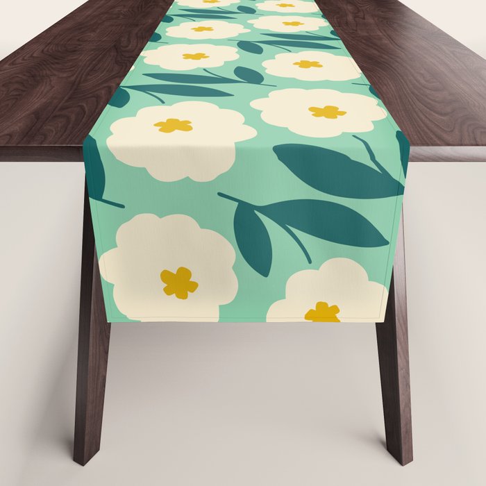 Bold Flower - Green, yellow and white Table Runner Gallery Image 1