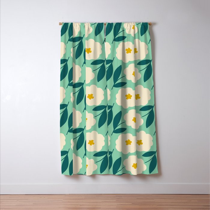 Bold Flower - Green, yellow and white Window Curtain Gallery Image 3