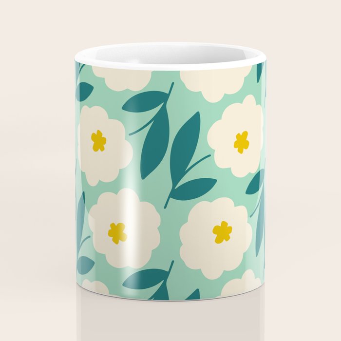Bold Flower - Green, yellow and white Coffee Mug Gallery Image 4