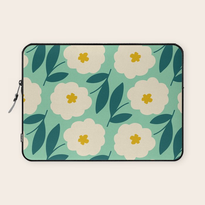 Bold Flower - Green, yellow and white Laptop Sleeve Gallery Image 1