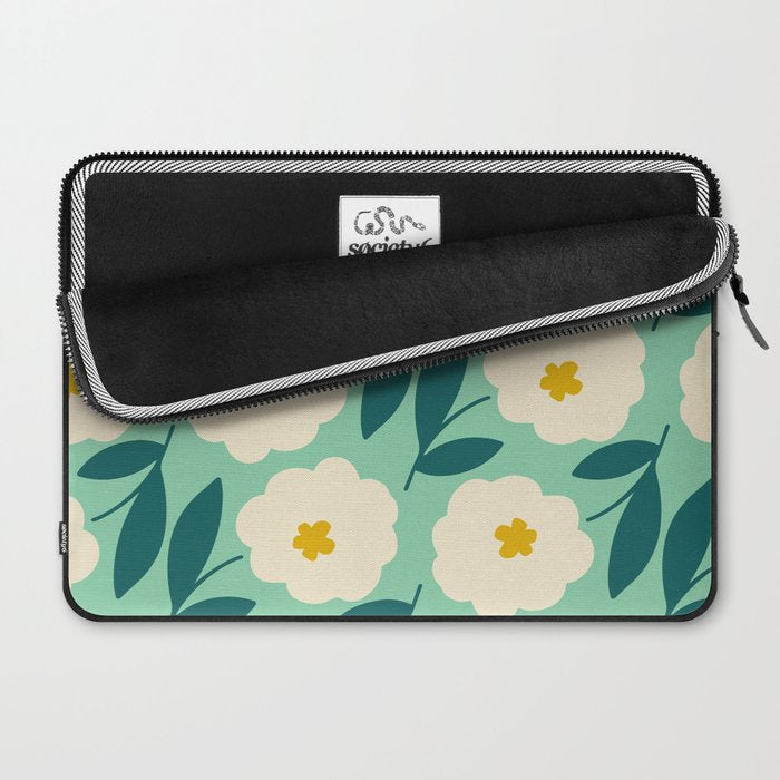 Bold Flower - Green, yellow and white Laptop Sleeve Gallery Image 2