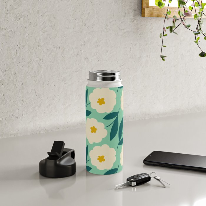 Bold Flower - Green, yellow and white Water Bottle Gallery Image 4