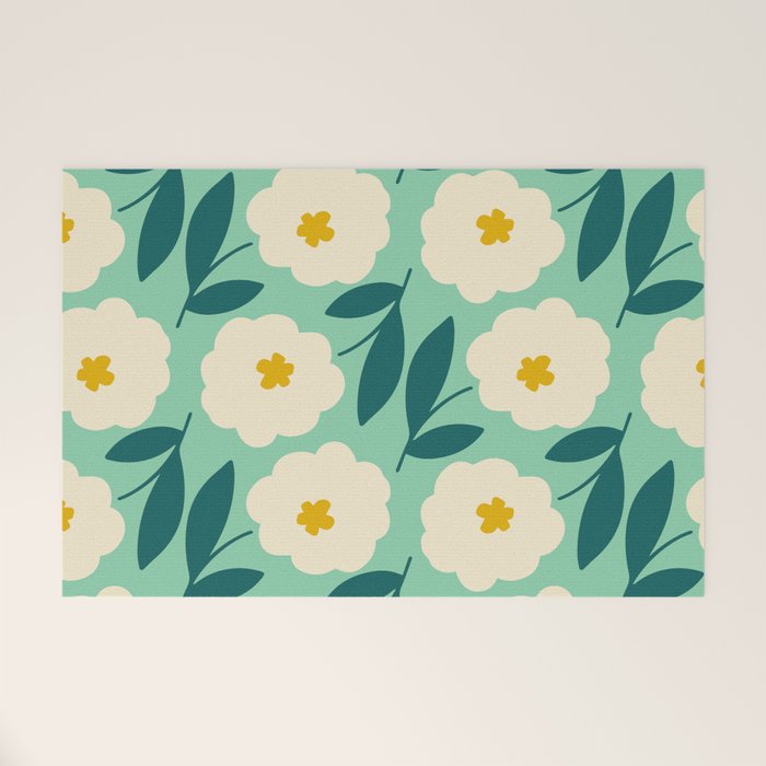 Bold Flower - Green, yellow and white Welcome Mat Gallery Image 1