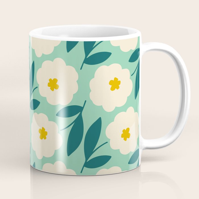 Bold Flower - Green, yellow and white Coffee Mug Gallery Image 1