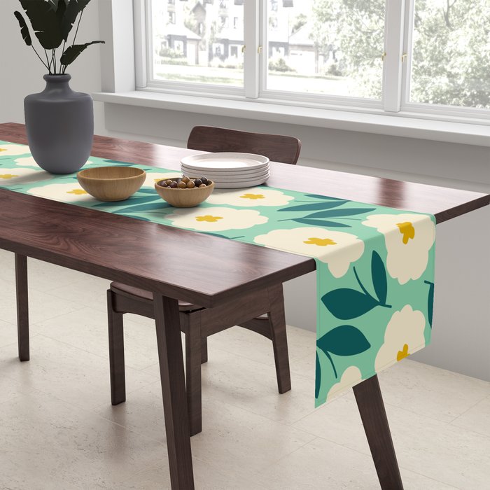 Bold Flower - Green, yellow and white Table Runner Gallery Image 2