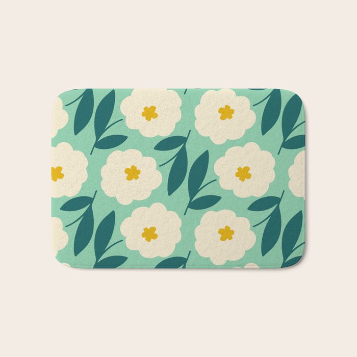 Bold Flower - Green, yellow and white Bath Mat Gallery Image 1