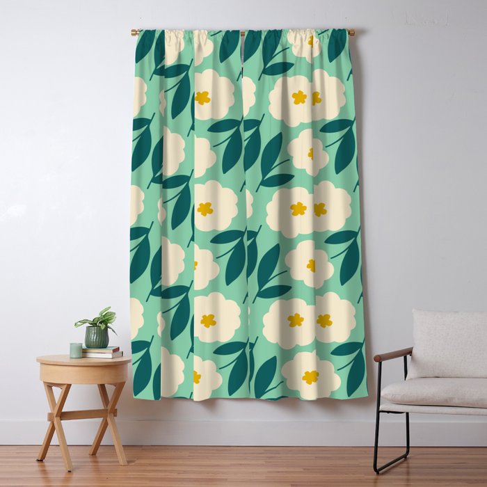 Bold Flower - Green, yellow and white Window Curtain Gallery Image 1