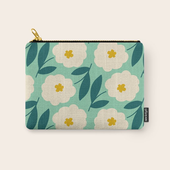 Bold Flower - Green, yellow and white Carry All Pouch Gallery Image 1