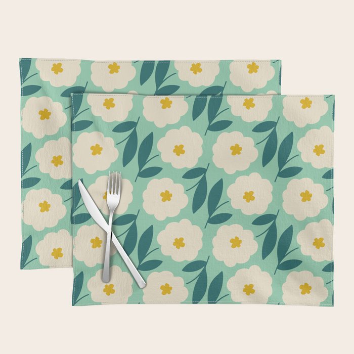 Bold Flower - Green, yellow and white Placemat Gallery Image 1