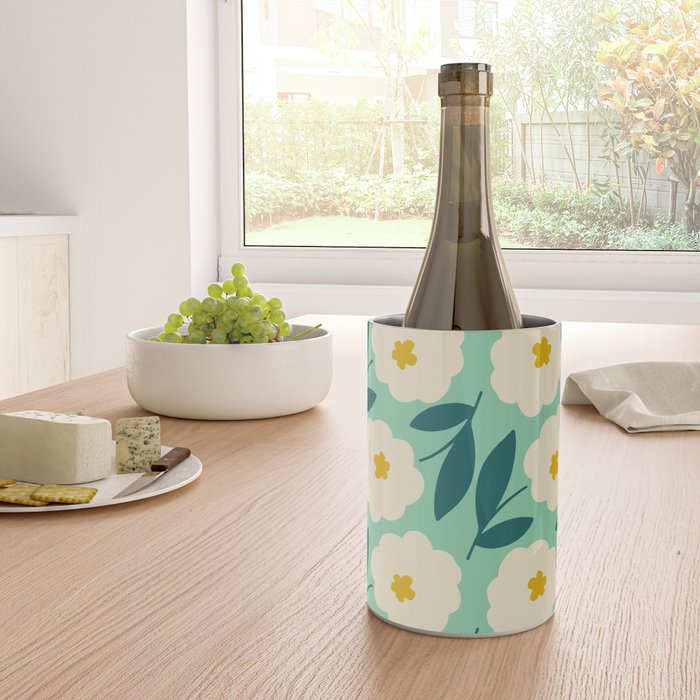 Bold Flower - Green, yellow and white Wine Chiller Gallery Image 4