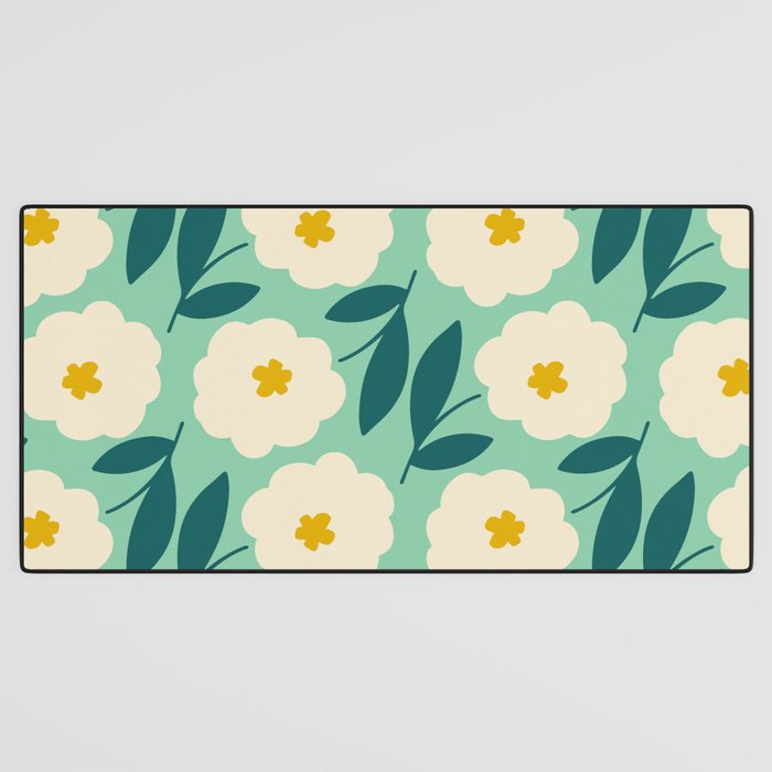 Bold Flower - Green, yellow and white Desk Mat Gallery Image 3