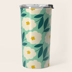 Bold Flower - Green, yellow and white Travel Mug Gallery Image 2