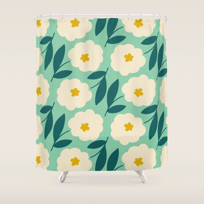 Bold Flower - Green, yellow and white Shower Curtain Gallery Image 1