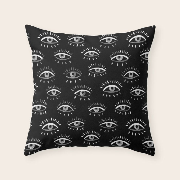 Evil Eye - Black and White Throw Pillow Gallery Image 6