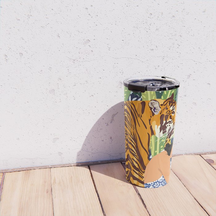 Awaken The Tiger Within Illustration, Wildlife Nature Wall Decor, Jungle Human Nature Connection Travel Mug Gallery Image 4