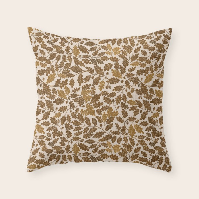 Golden Autumn Oak Pattern Throw Pillow Gallery Image 1