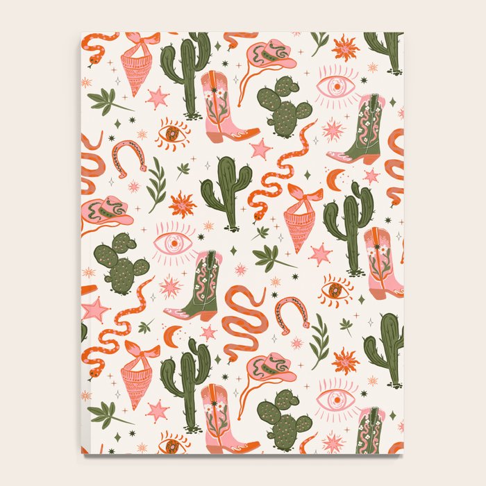 Retro Western-Inspired Pattern with Cacti, Snakes, and Cowboy Boots Notebook Gallery Image 4