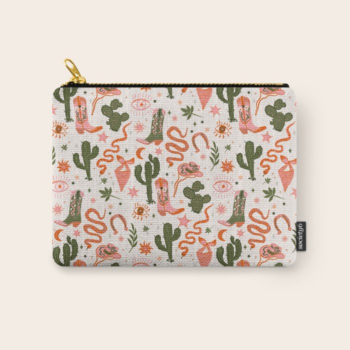 Retro Western-Inspired Pattern with Cacti, Snakes, and Cowboy Boots Carry All Pouch Gallery Image 1