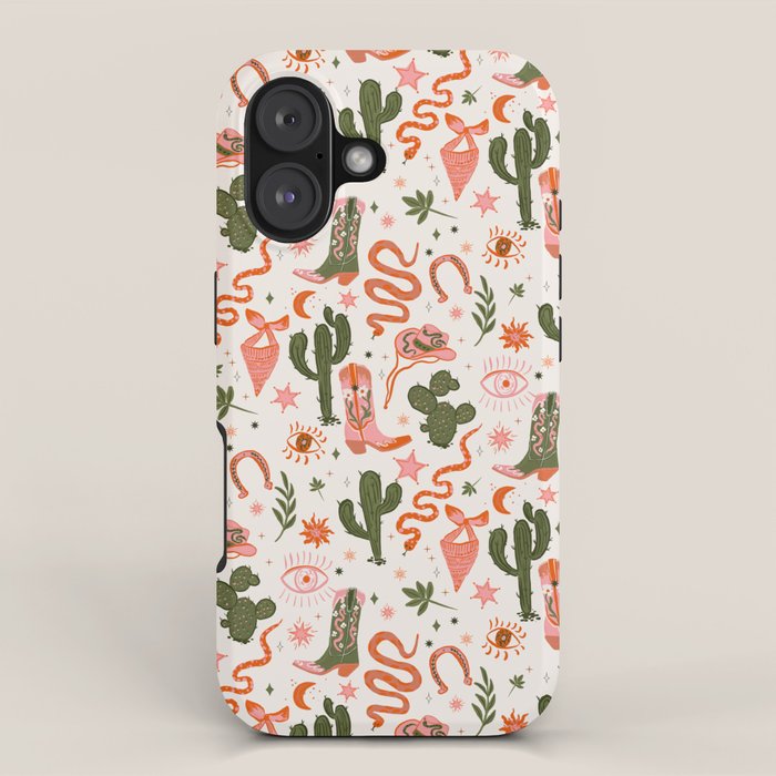 Retro Western-Inspired Pattern with Cacti, Snakes, and Cowboy Boots iPhone Case Gallery Image 1