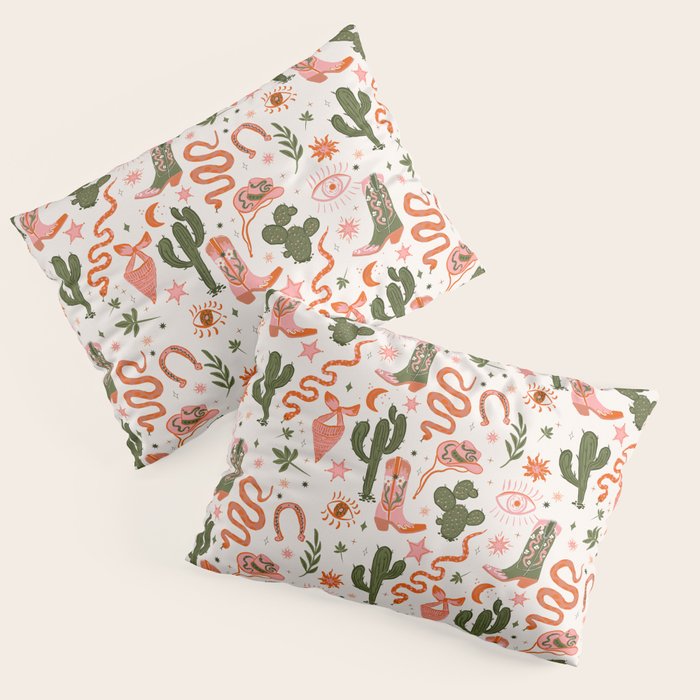 Retro Western-Inspired Pattern with Cacti, Snakes, and Cowboy Boots Pillow Sham Gallery Image 3