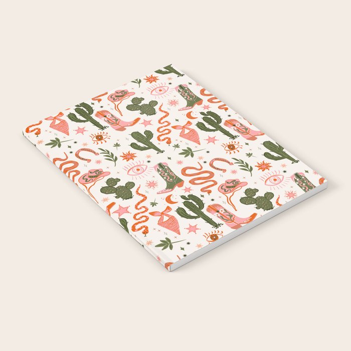 Retro Western-Inspired Pattern with Cacti, Snakes, and Cowboy Boots Notebook Gallery Image 1