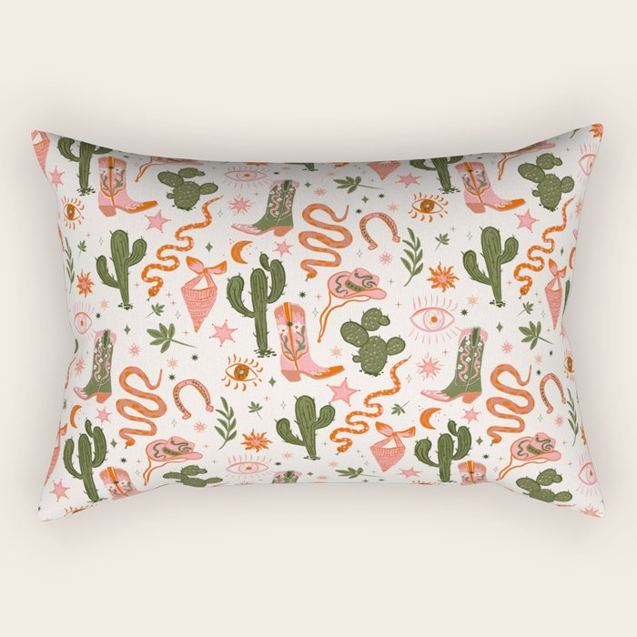 Retro Western-Inspired Pattern with Cacti, Snakes, and Cowboy Boots Rectangular Pillow Gallery Image 2