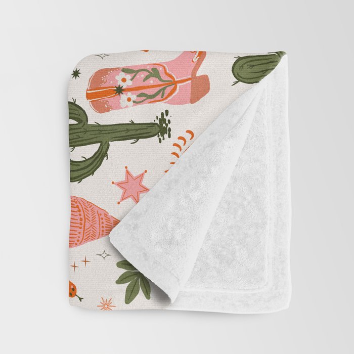 Retro Western-Inspired Pattern with Cacti, Snakes, and Cowboy Boots Throw Blanket Gallery Image 3