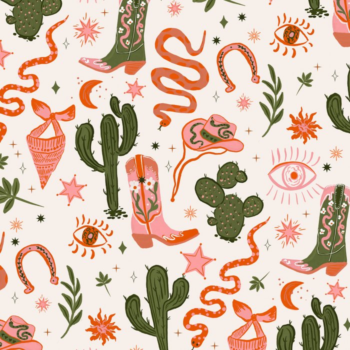Retro Western-Inspired Pattern with Cacti, Snakes, and Cowboy Boots Coffee Mug Gallery Image 2