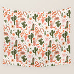 Retro Western-Inspired Pattern with Cacti, Snakes, and Cowboy Boots Wall Tapestry Gallery Image 4