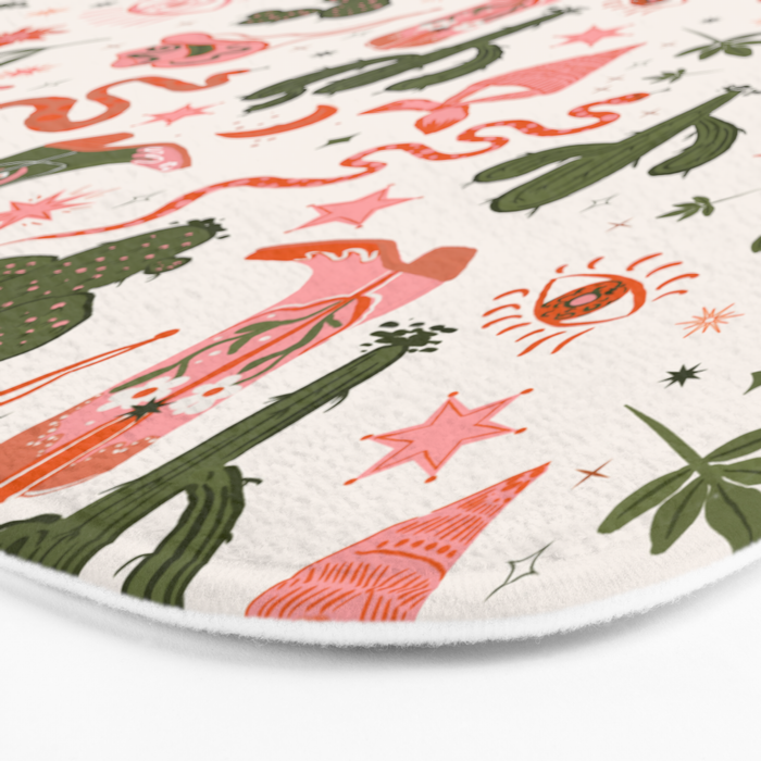 Retro Western-Inspired Pattern with Cacti, Snakes, and Cowboy Boots Bath Mat Gallery Image 3