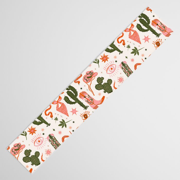 Retro Western-Inspired Pattern with Cacti, Snakes, and Cowboy Boots Table Runner Gallery Image 3