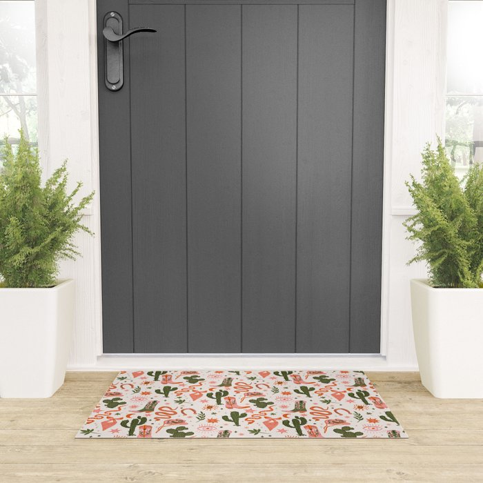 Retro Western-Inspired Pattern with Cacti, Snakes, and Cowboy Boots Welcome Mat Gallery Image 3