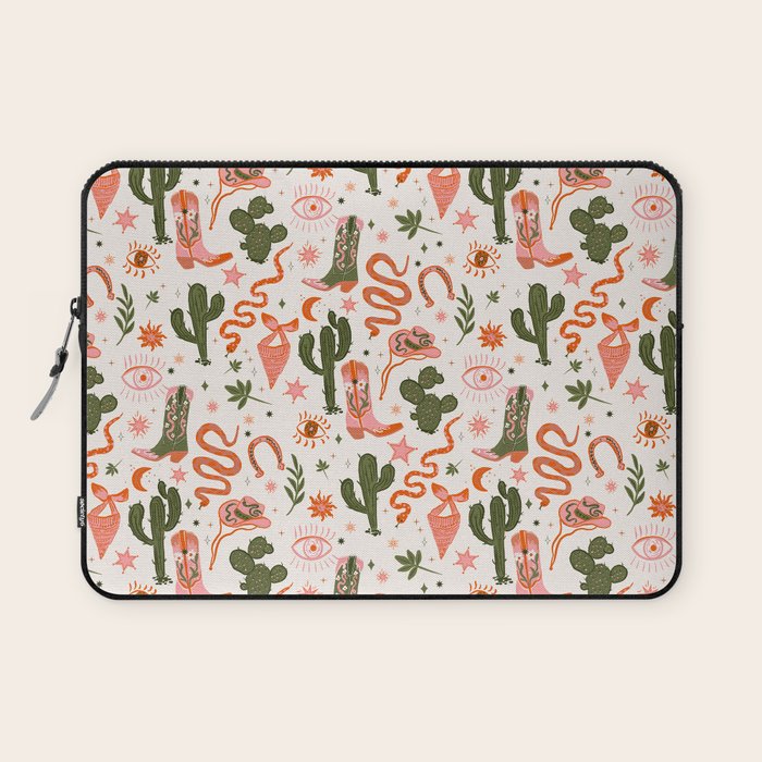 Retro Western-Inspired Pattern with Cacti, Snakes, and Cowboy Boots Laptop Sleeve Gallery Image 1