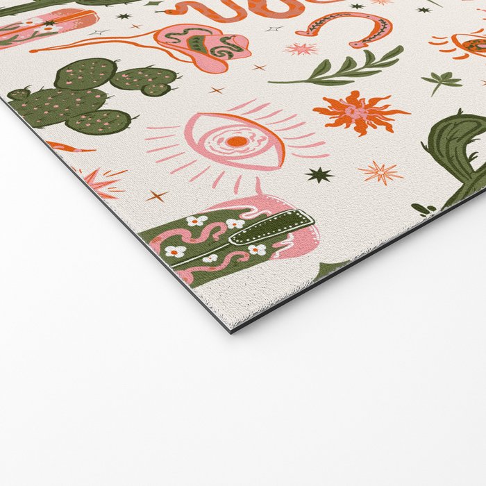 Retro Western-Inspired Pattern with Cacti, Snakes, and Cowboy Boots Welcome Mat Gallery Image 2