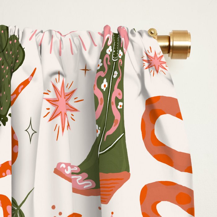Retro Western-Inspired Pattern with Cacti, Snakes, and Cowboy Boots Window Curtain Gallery Image 2