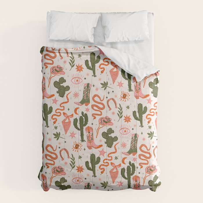 Retro Western-Inspired Pattern with Cacti, Snakes, and Cowboy Boots Comforter Gallery Image 6