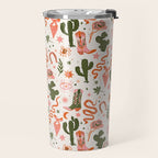 Retro Western-Inspired Pattern with Cacti, Snakes, and Cowboy Boots Travel Mug Gallery Image 2